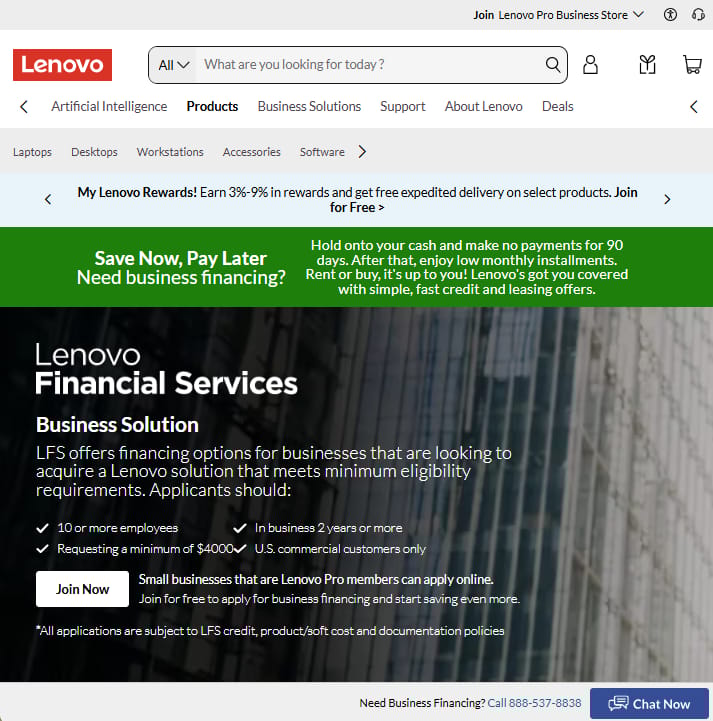 Lenovo financial services homepage