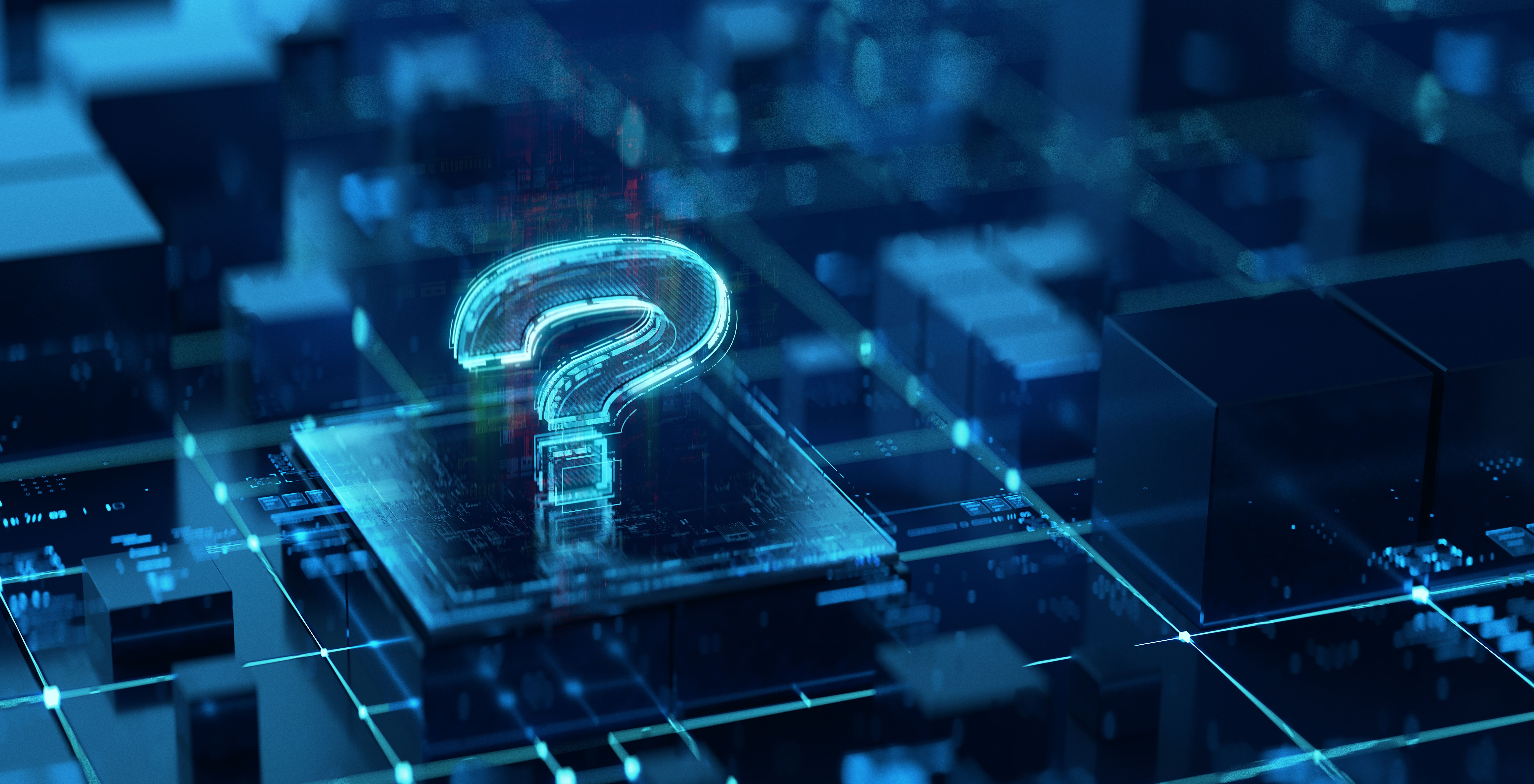 Question mark in a cyber-digital style