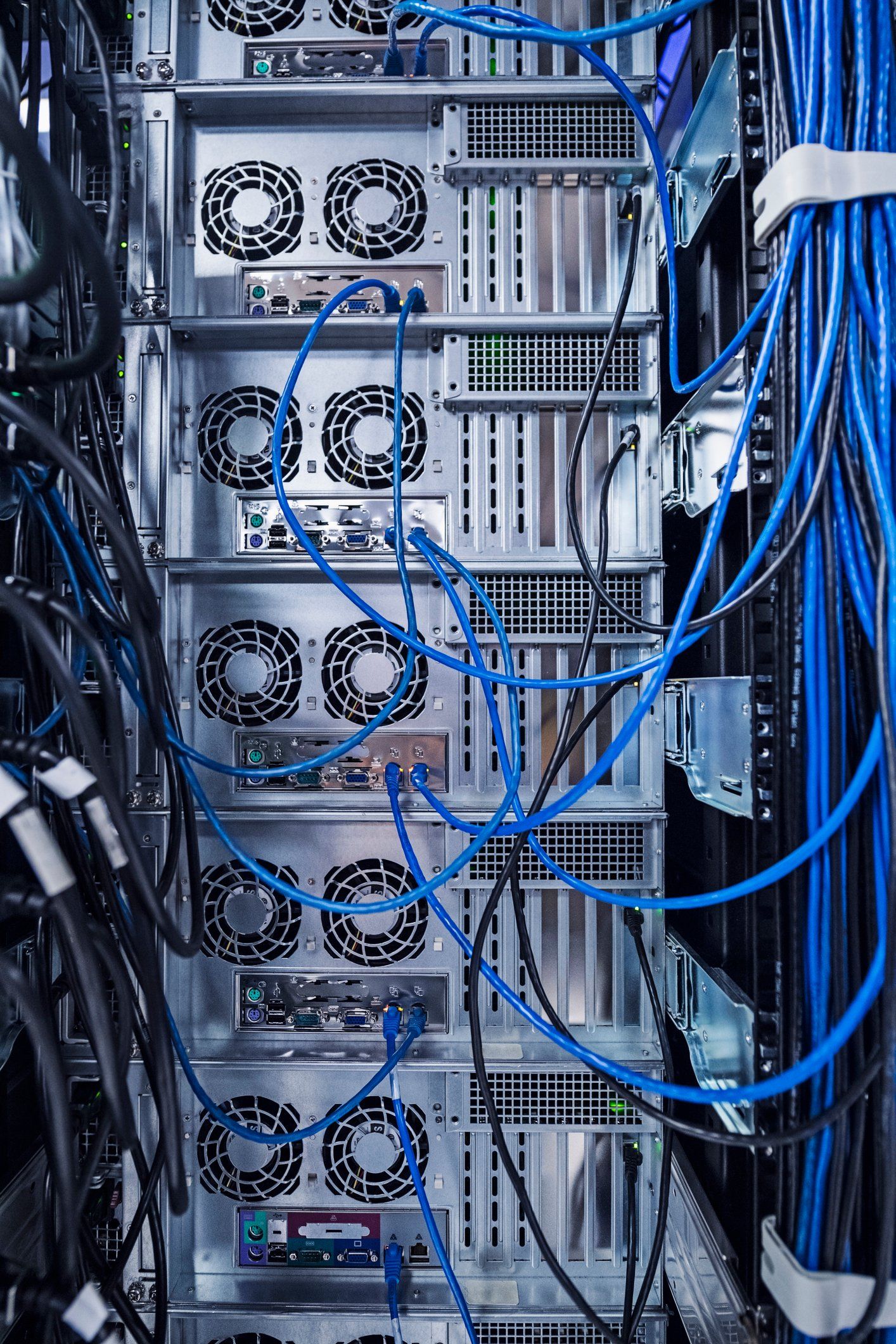 Refurbished computer servers stacked on top of each other