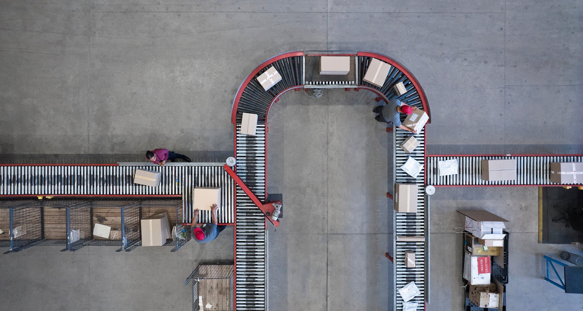 Conveyor belt system shot from overhead