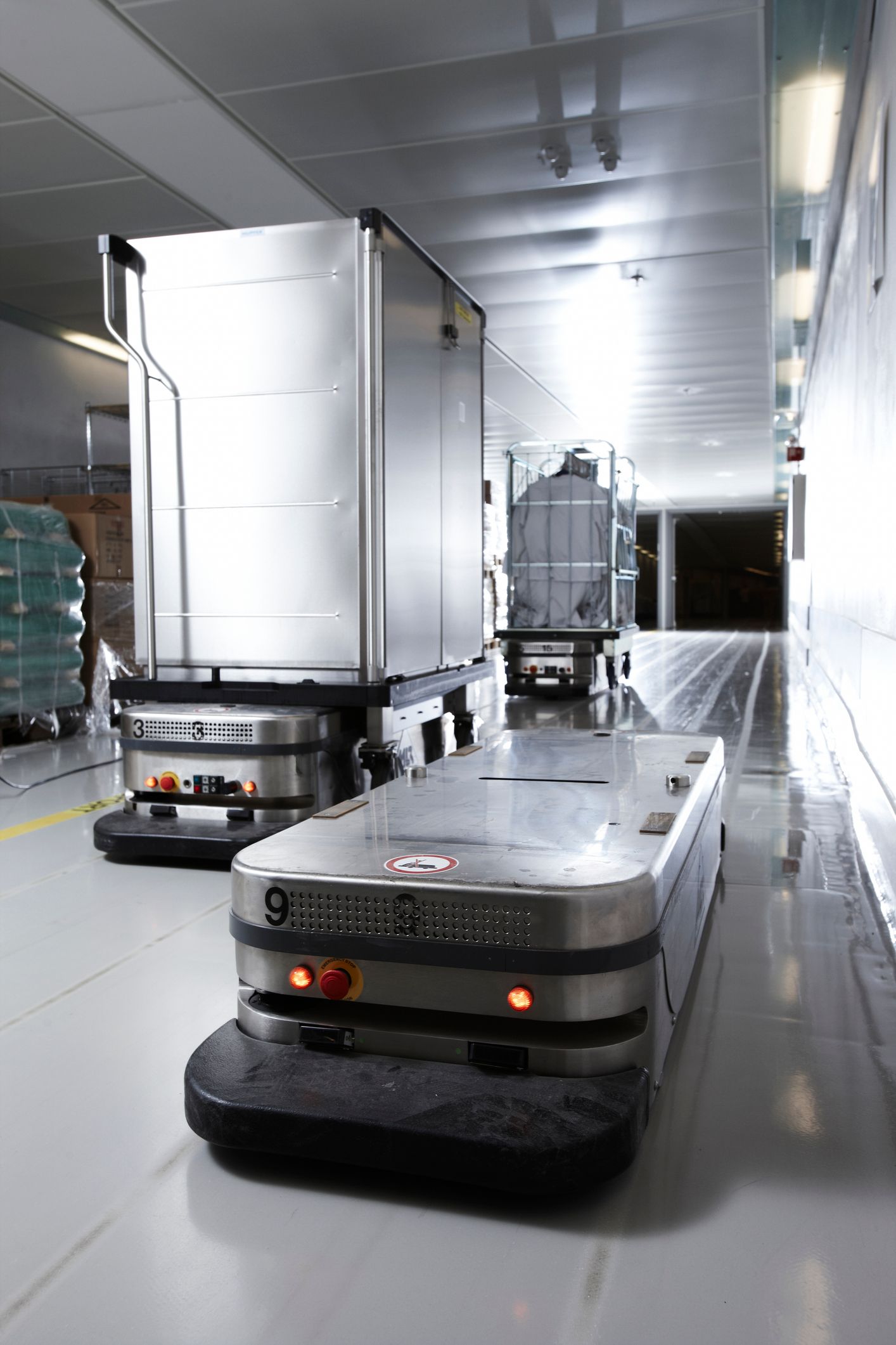An autonomous guided vehicles in a modern warehouse