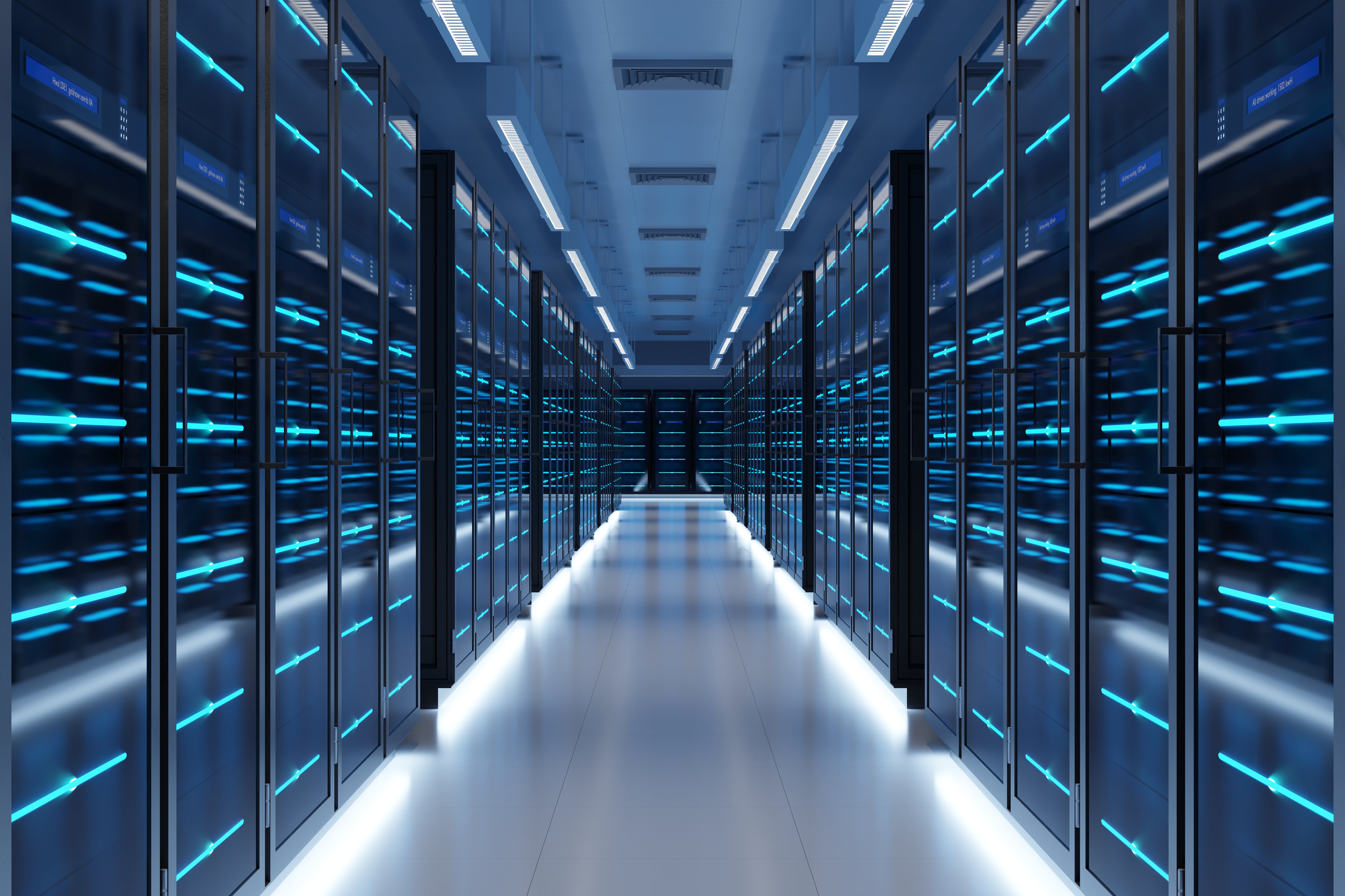 Modern server room at a data center
