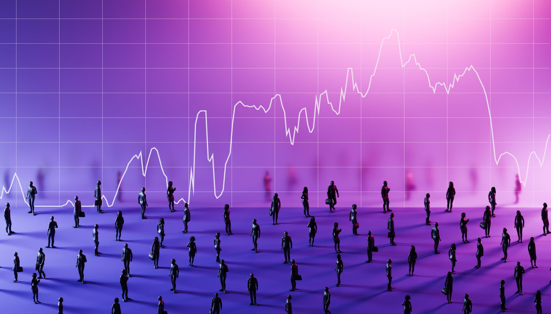 Volatile graph with people standing around 